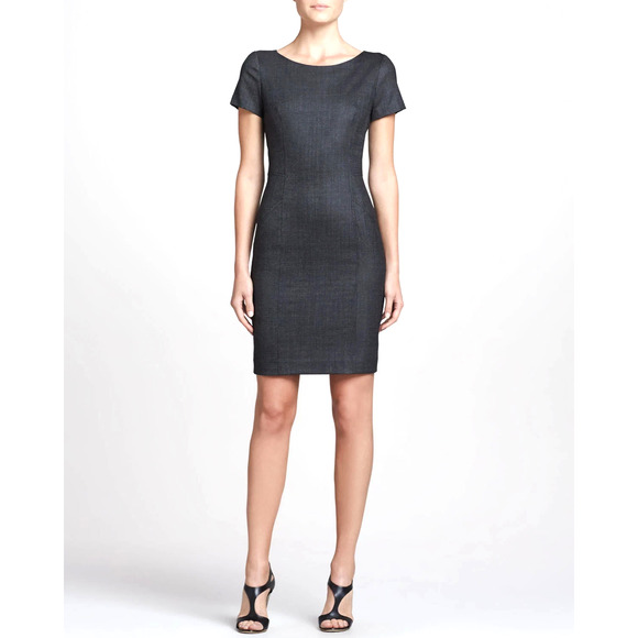 Theory Dress Nuriana Raetia Stretch Wool Dark Gray Sheath Short Sleeve 4 S - Picture 3 of 11